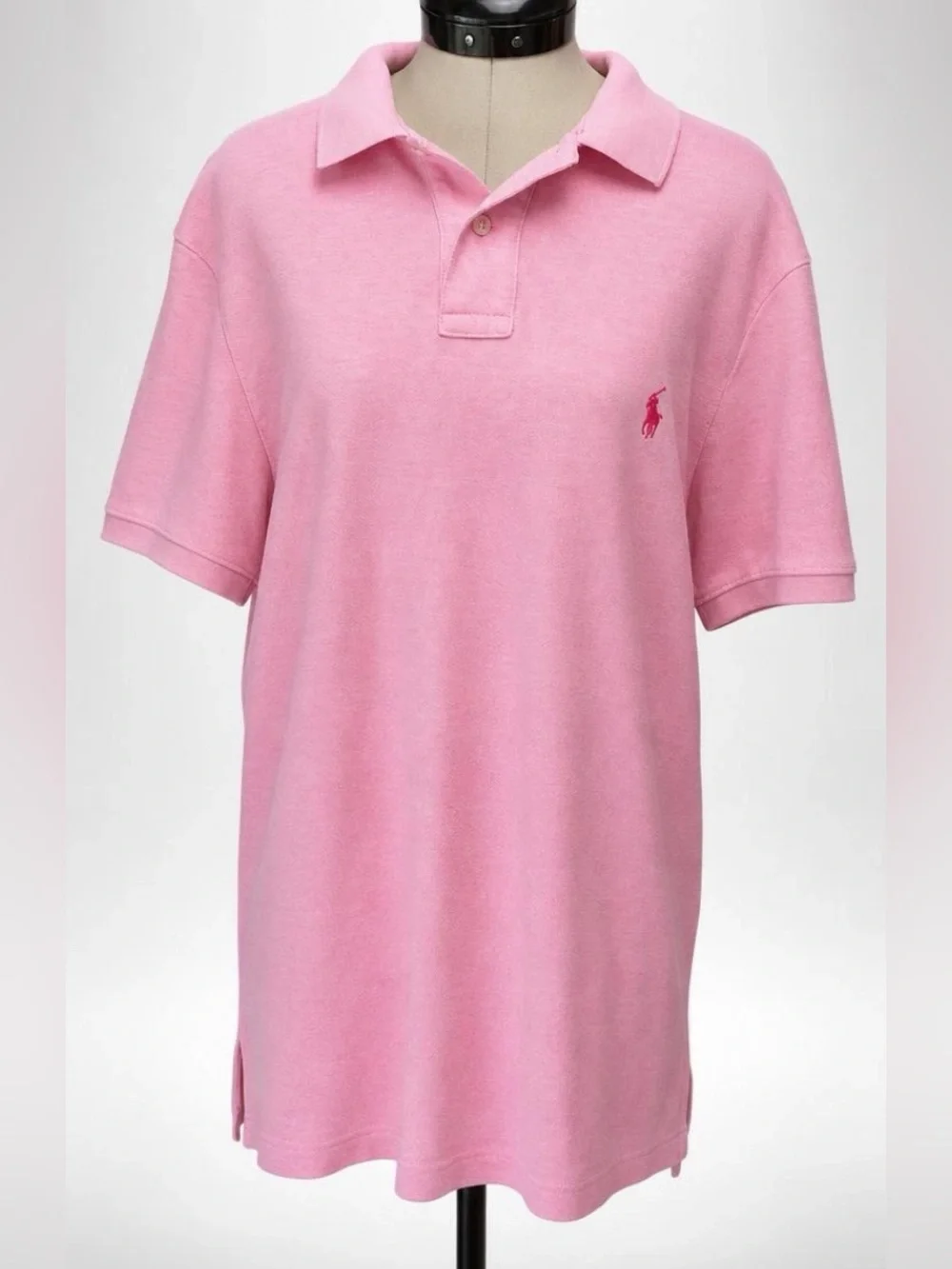 Ralph Lauren Cotton Collared Polo, Light Heathered Pink w/hot pink pony, M, EUC